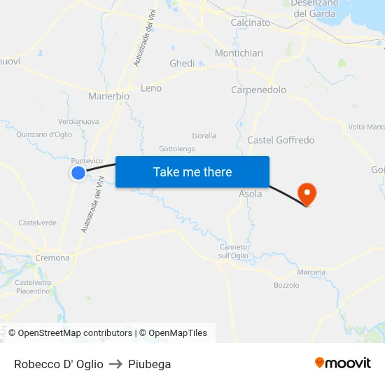 Robecco D' Oglio to Piubega map