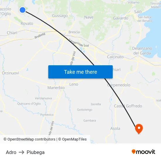 Adro to Piubega map