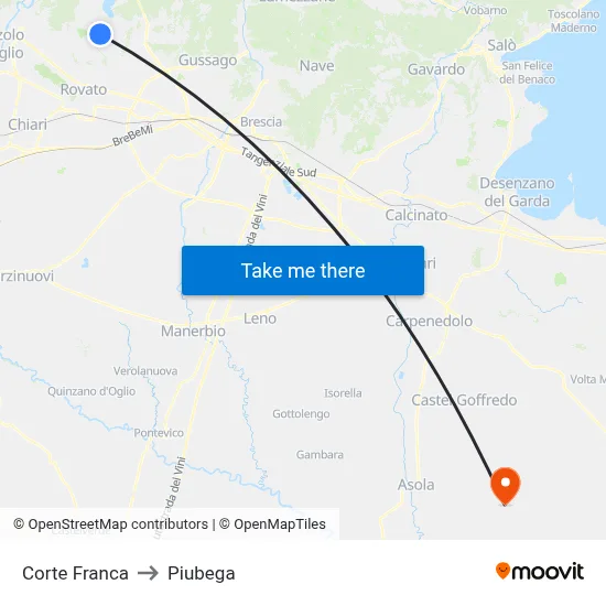 Corte Franca to Piubega map