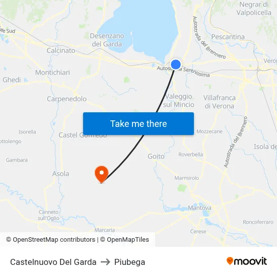 Castelnuovo Del Garda to Piubega map