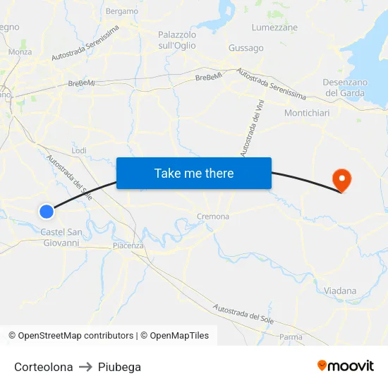 Corteolona to Piubega map