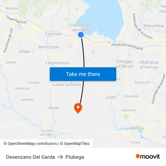 Desenzano del Garda to Piubega map