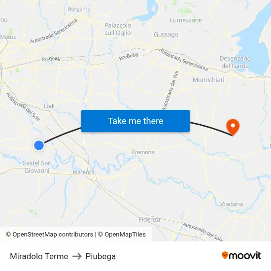 Miradolo Terme to Piubega map
