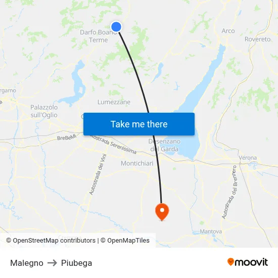 Malegno to Piubega map