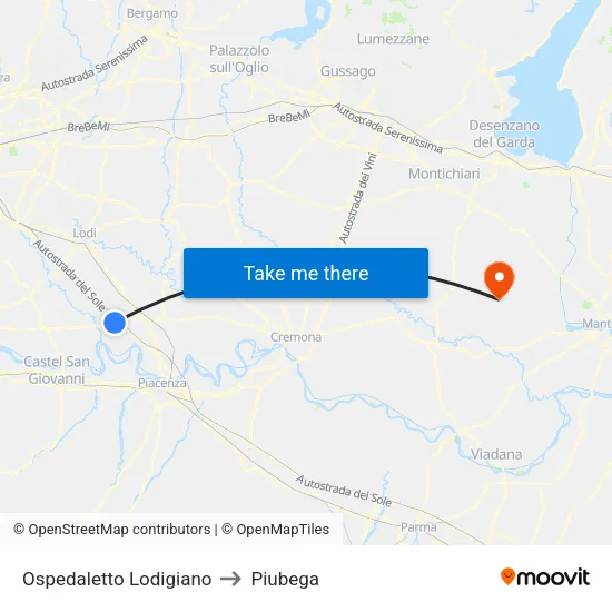 Ospedaletto Lodigiano to Piubega map