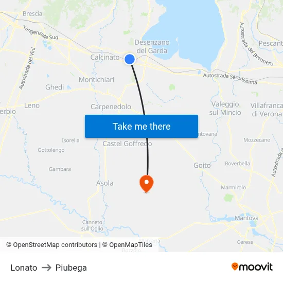 Lonato to Piubega map
