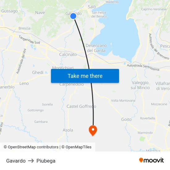 Gavardo to Piubega map