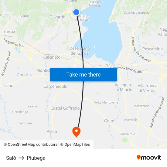 Salò to Piubega map