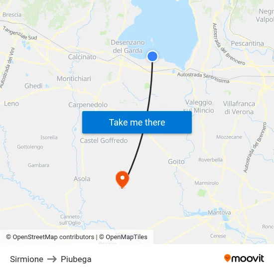 Sirmione to Piubega map