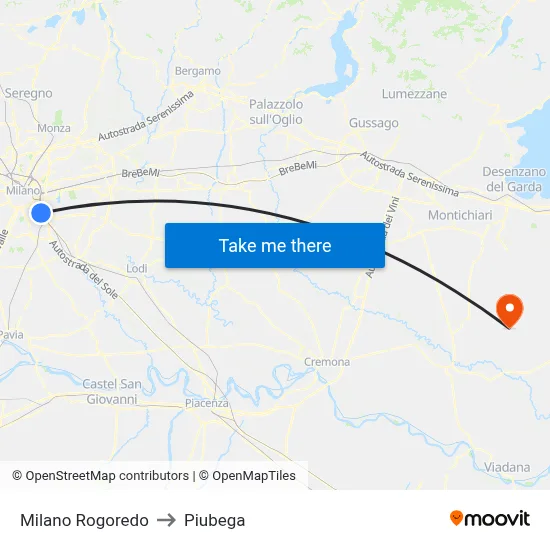 Milan Rogoredo to Piubega map