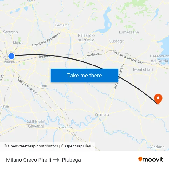 Milano Greco Pirelli to Piubega map
