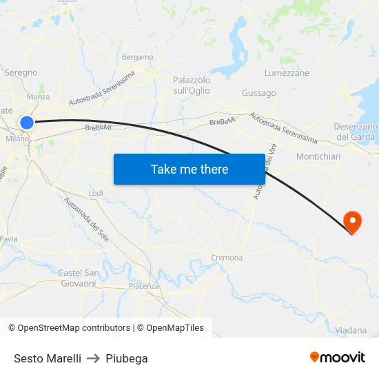 Sesto Marelli to Piubega map