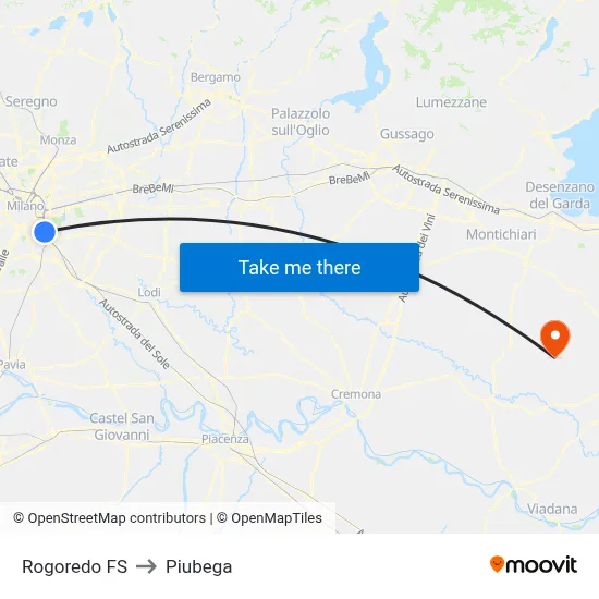 Rogoredo FS to Piubega map