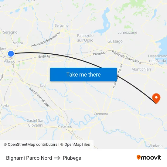 Bignami Parco Nord to Piubega map