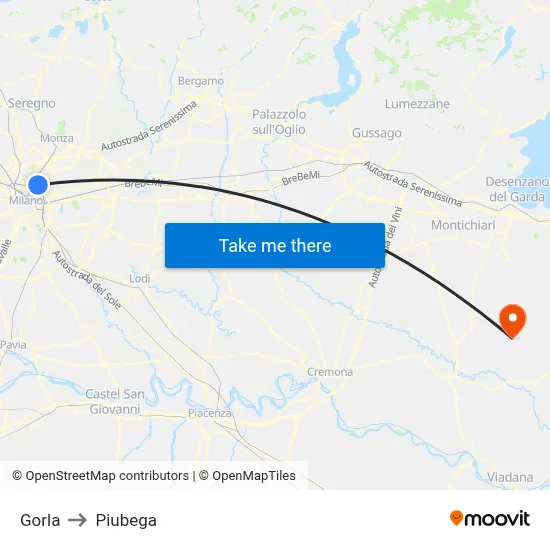 Gorla to Piubega map