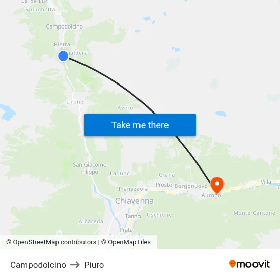 Campodolcino to Piuro map