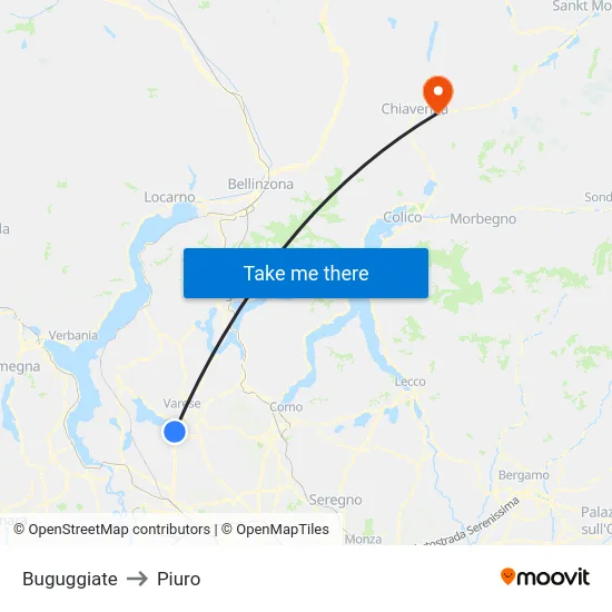 Buguggiate to Piuro map