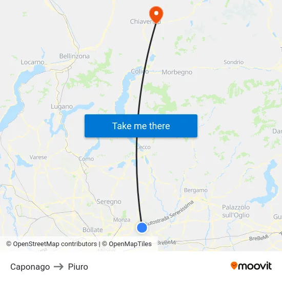 Caponago to Piuro map