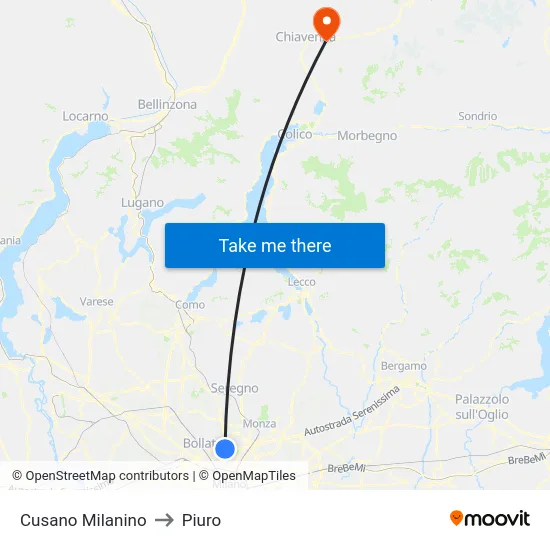 Cusano Milanino to Piuro map