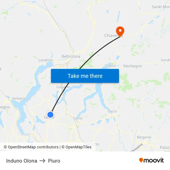 Induno Olona to Piuro map