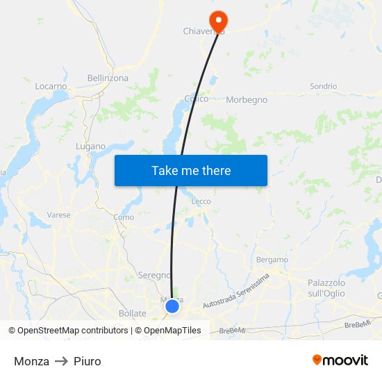 Monza to Piuro map