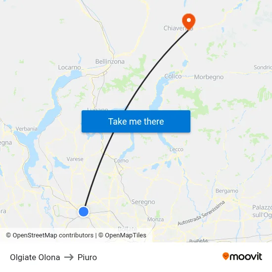 Olgiate Olona to Piuro map