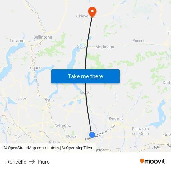 Roncello to Piuro map