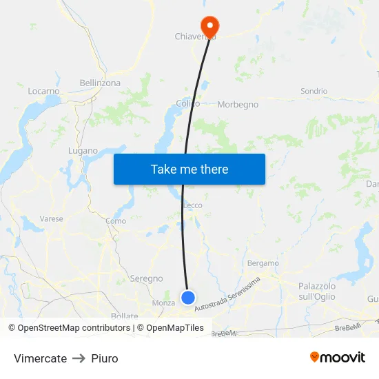 Vimercate to Piuro map