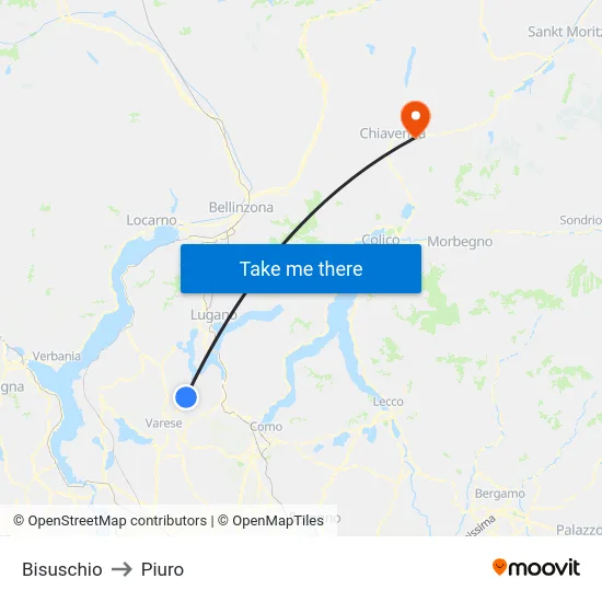 Bisuschio to Piuro map