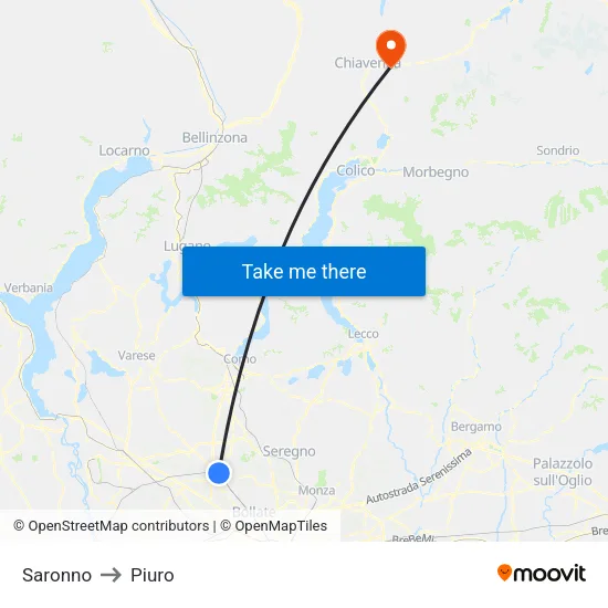 Saronno to Piuro map