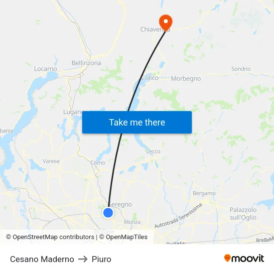 Cesano Maderno to Piuro map