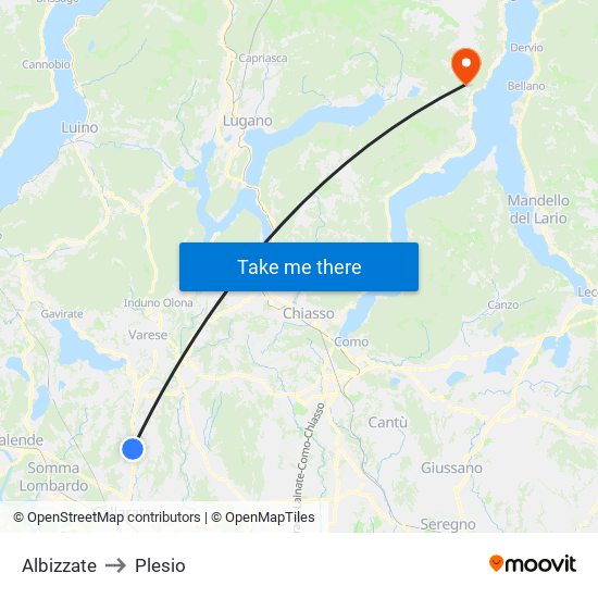 Albizzate to Plesio map