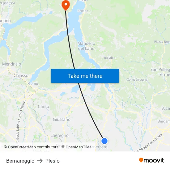Bernareggio to Plesio map
