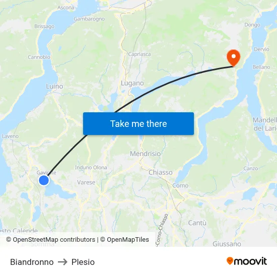 Biandronno to Plesio map