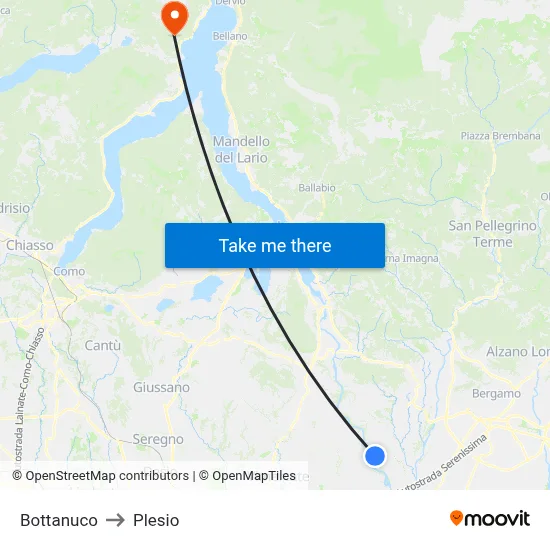 Bottanuco to Plesio map