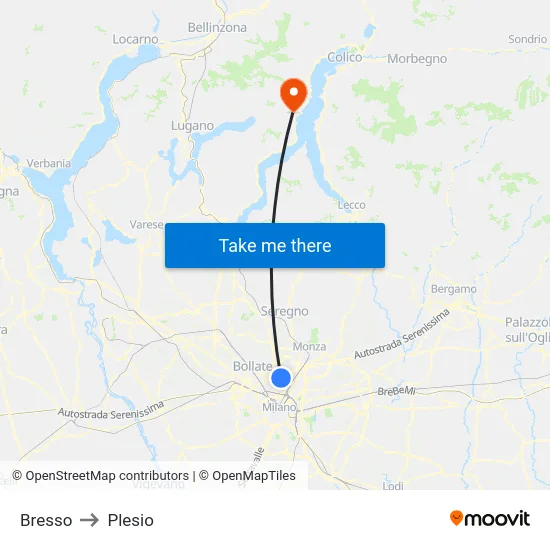 Bresso to Plesio map