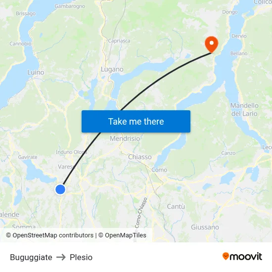 Buguggiate to Plesio map
