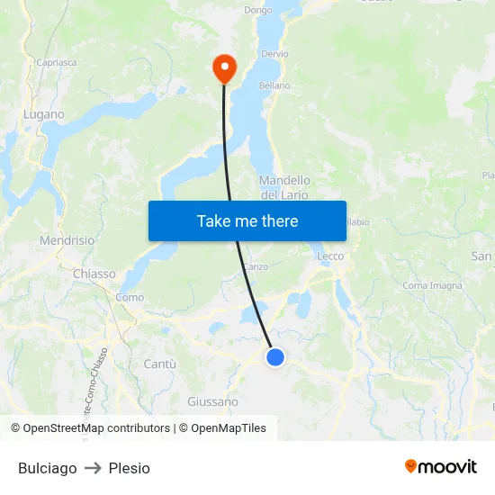 Bulciago to Plesio map