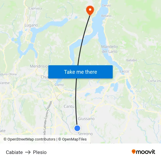 Cabiate to Plesio map
