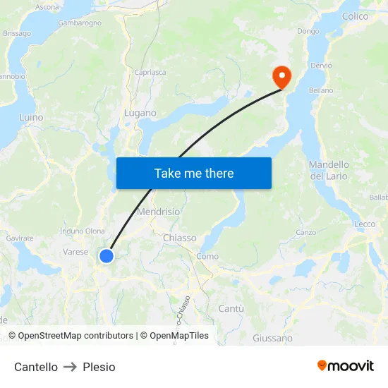 Cantello to Plesio map