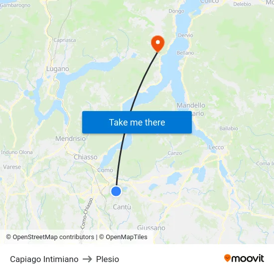 Capiago Intimiano to Plesio map