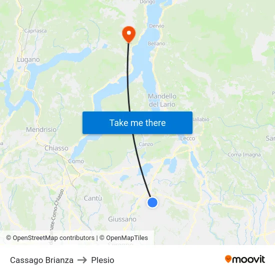Cassago Brianza to Plesio map