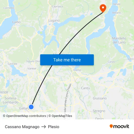 Cassano Magnago to Plesio map