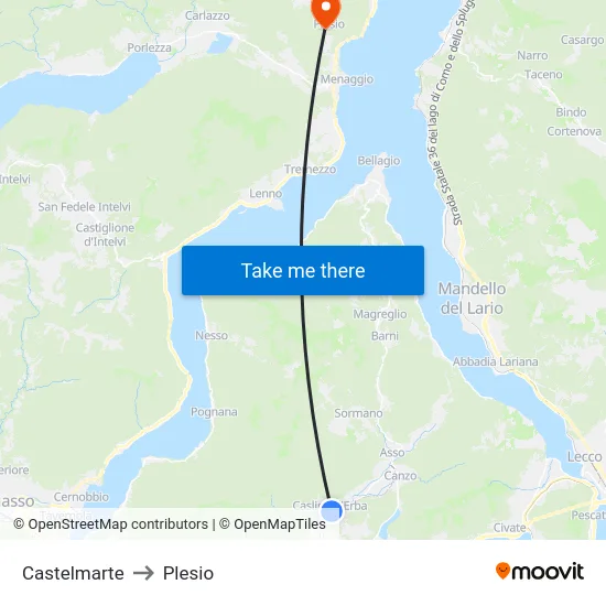 Castelmarte to Plesio map