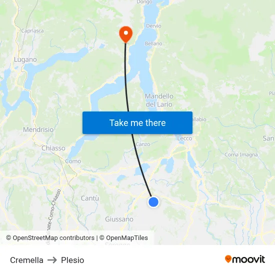 Cremella to Plesio map