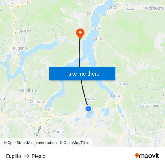 Eupilio to Plesio map