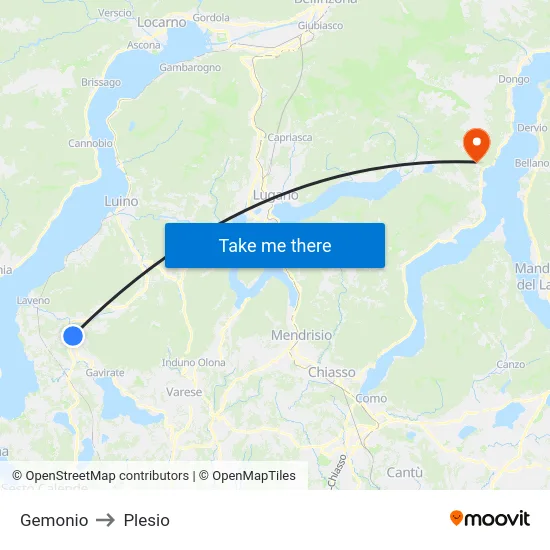 Gemonio to Plesio map