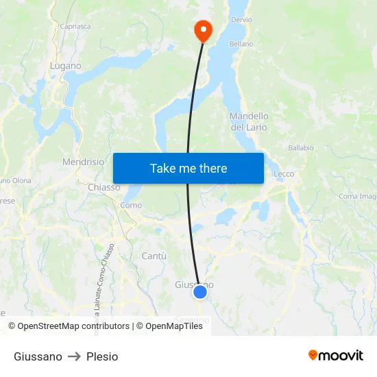 Giussano to Plesio map