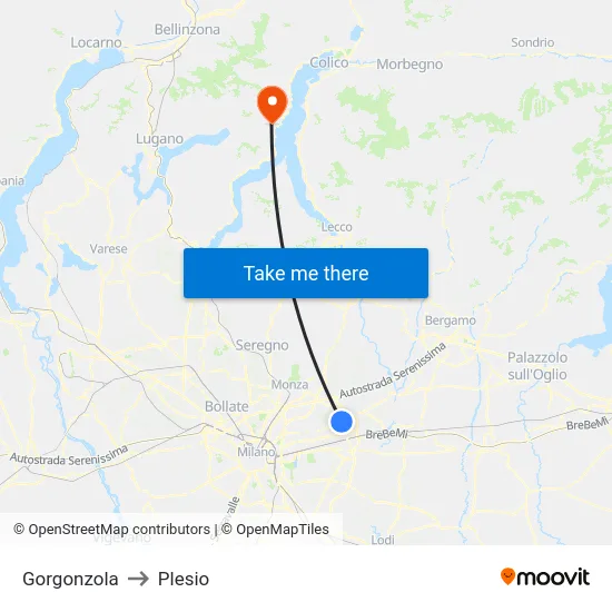 Gorgonzola to Plesio map