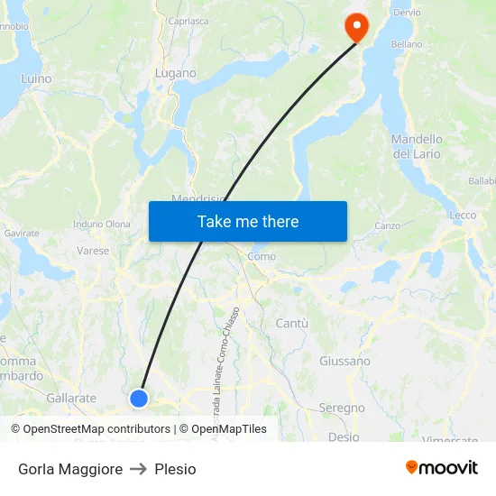 Gorla Maggiore to Plesio map